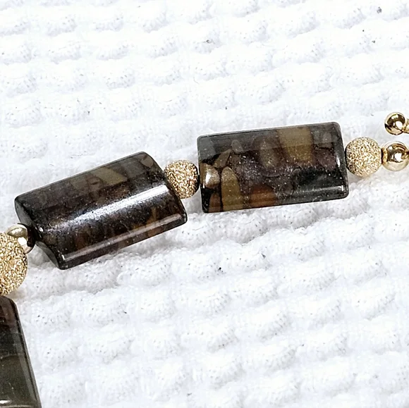 Vintage 14KGP Gold and Brown Jasper Gemstone Beaded Bracelet - Picture 6 of 15